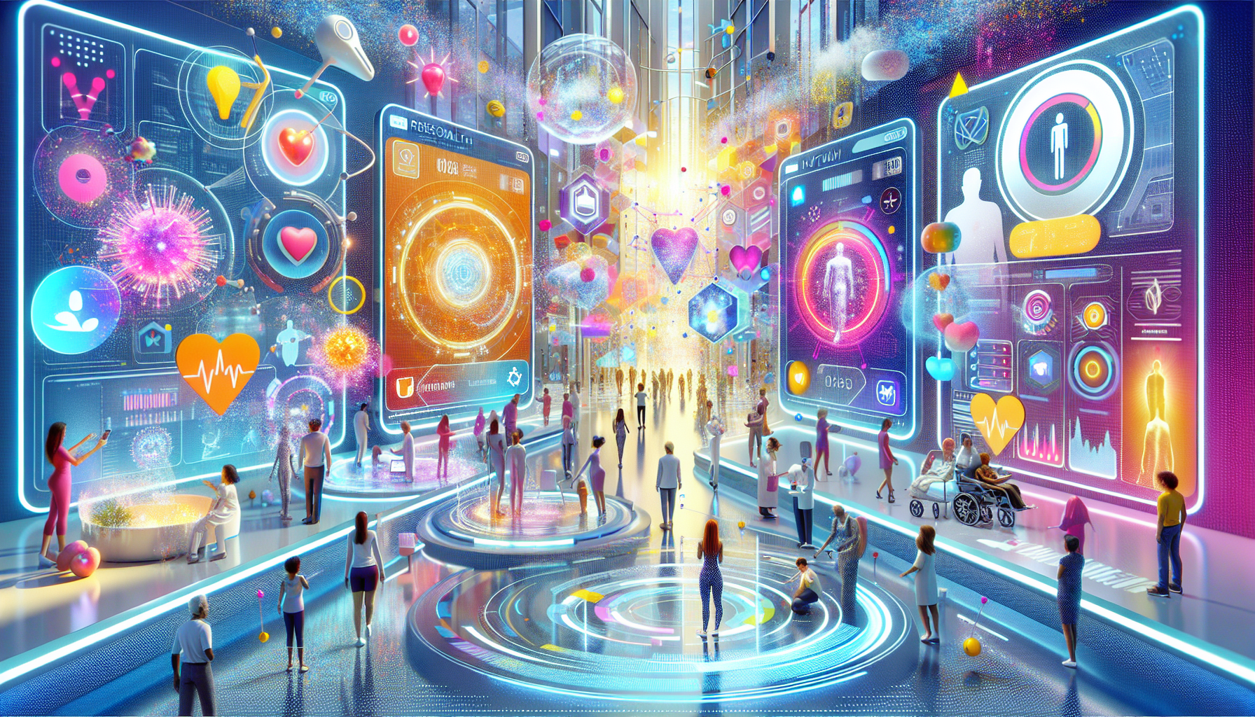 The future of personal health platforms depicted in a futuristic setting.