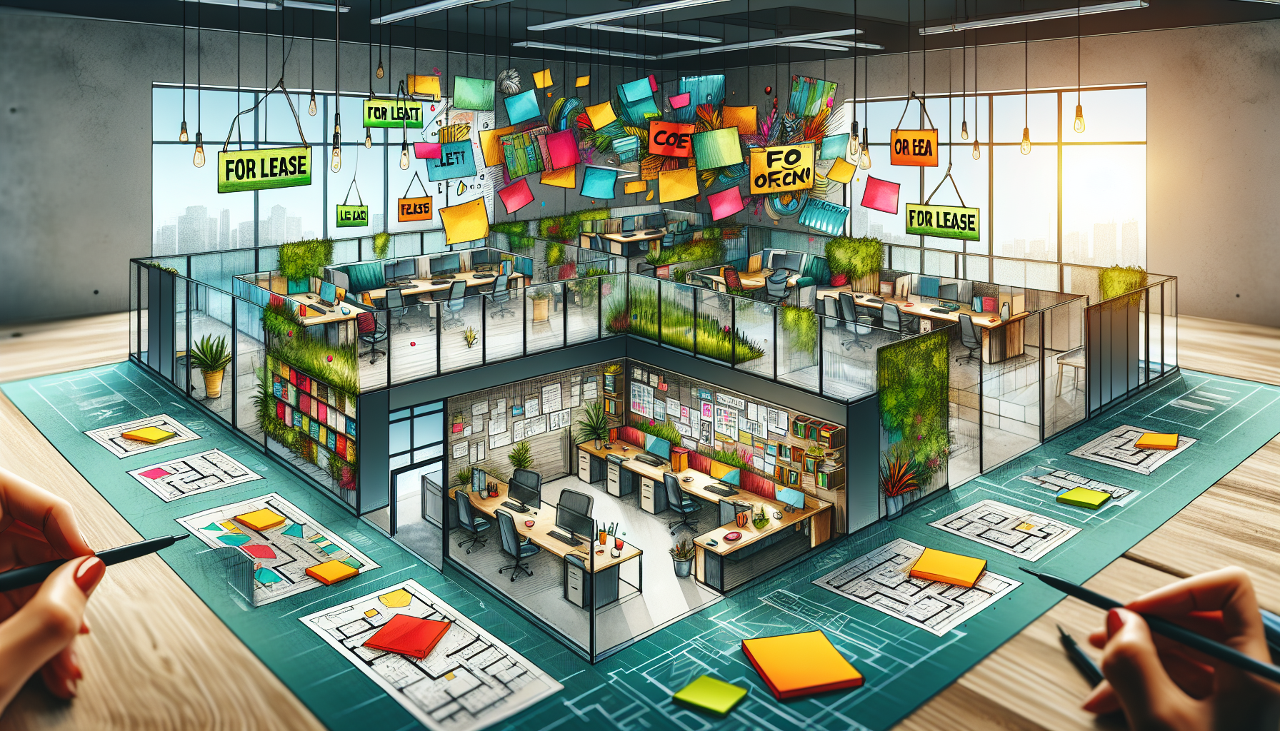 An illustration of vacant office spaces highlighting challenges and opportunities.