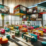 An illustration depicting modern office spaces embracing flexibility in design.