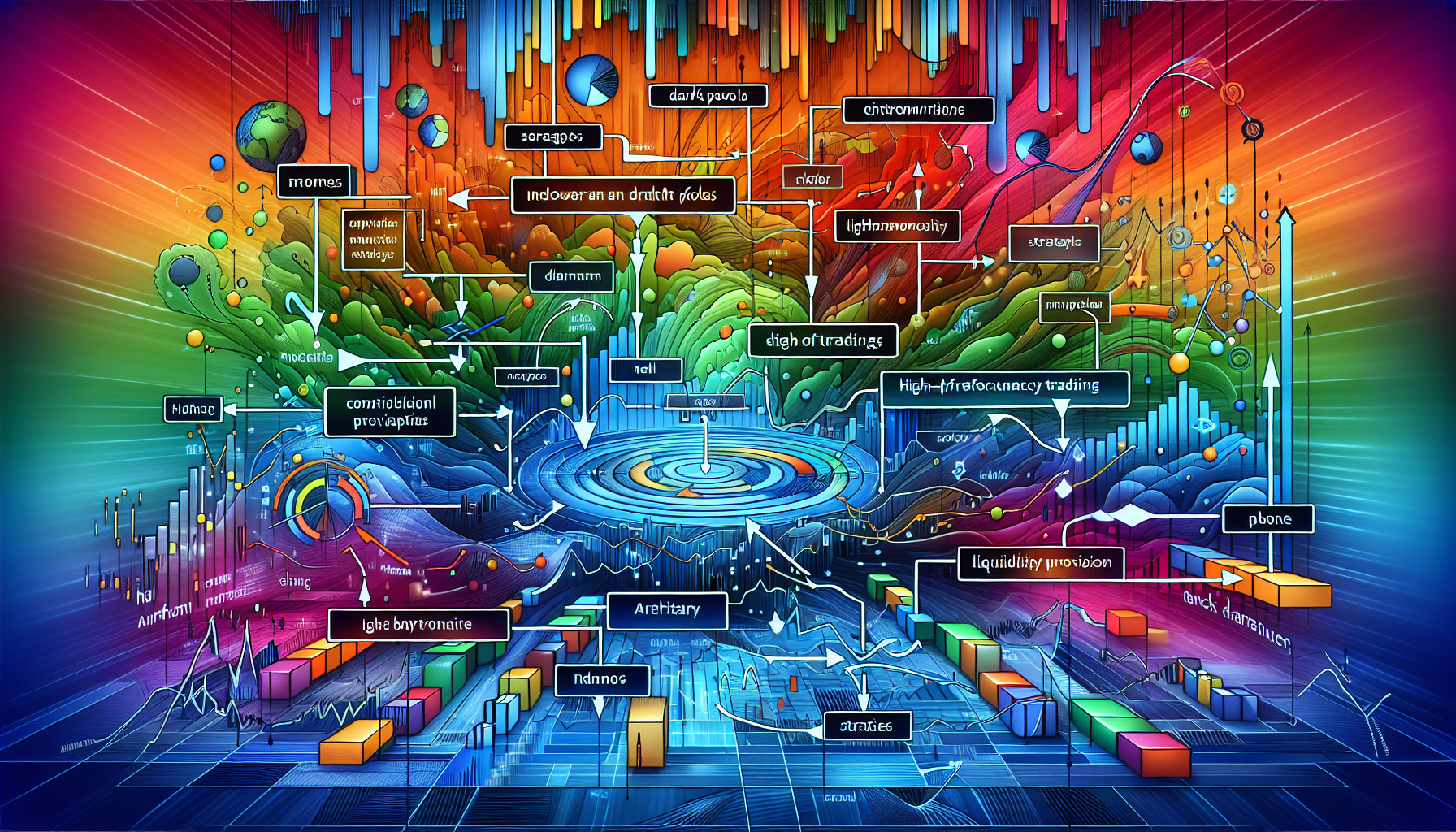 An illustration showing the interaction between dark pools and high-frequency trading.